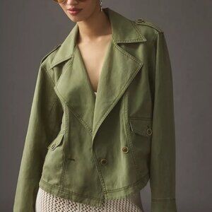 Anthropologie Army Green Cropped Aviator Jacket